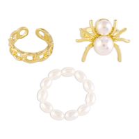 Fashion Female Simulated Pearl Creative Chain Spider Alloy Ring main image 5