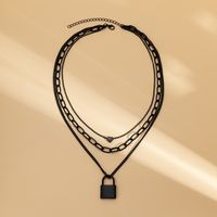 Fashion Punk Black Cross Chain Geometric Heart Lock Shaped Alloy Necklace main image 3
