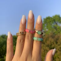 Fashion Sweet Cool Wind Dripping Oil Color Hollow Smiley Face Open Alloy Ring main image 1