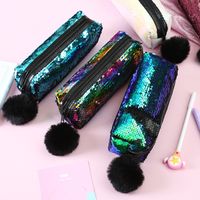 Fashion New Fur Ball Sequins Cosmetic Pencil Case Mermaid Storage Bag main image 1