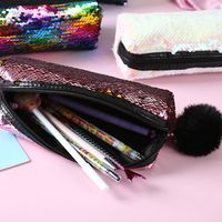 Fashion New Fur Ball Sequins Cosmetic Pencil Case Mermaid Storage Bag main image 5