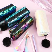 Fashion New Fur Ball Sequins Cosmetic Pencil Case Mermaid Storage Bag main image 3