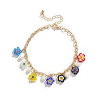 Fashion Beach Colored Glaze Flower Foot Ornaments Simple Daisy Tassel Imitation Pearl Anklet main image 2