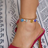 Fashion Beach Colored Glaze Flower Foot Ornaments Simple Daisy Tassel Imitation Pearl Anklet sku image 1