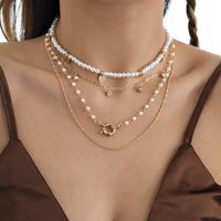 Vintage Style Geometric Round Letter Imitation Pearl Alloy Copper Plating Chain Women's Double Layer Necklaces main image 3