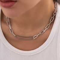 Fashion Punk Geometric Metal Stitching Clavicle Chain Hip Hop Hollow U-shaped Buckle Iron Necklace main image 3