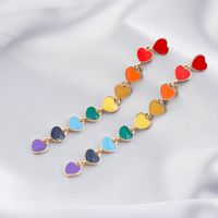 New Drop Oil Long Heart Contrast Color Tassel Earrings main image 1