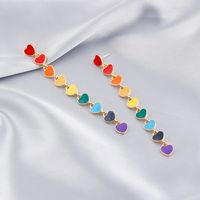 New Drop Oil Long Heart Contrast Color Tassel Earrings main image 3