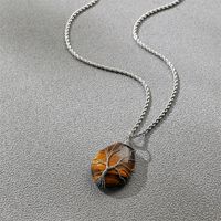 Fashion Water Drop Shaped Natural Stone Pendant Winding Stainless Steel Chain Necklace main image 4