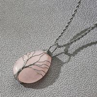 Fashion Water Drop Shaped Natural Stone Pendant Winding Stainless Steel Chain Necklace sku image 2