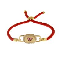 Fashion Heart-shape Lock Creative Inlaid Zircon  Milan Rope Drawstring Copper Bracelet Mother's Day main image 4