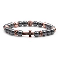 Fashion Copper Micro Inlay Cross Beaded  Tigereye Volcanic Rock Rhinestone Ball Bracelet sku image 4