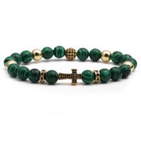 Fashion Copper Micro Inlay Cross Beaded  Tigereye Volcanic Rock Rhinestone Ball Bracelet sku image 9