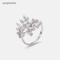 Fashion Brass Zircon Leaf Copper Ring sku image 2