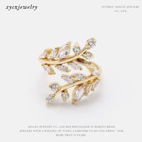 Fashion Brass Zircon Leaf Copper Ring sku image 7