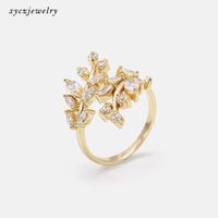 Fashion Brass Zircon Leaf Copper Ring sku image 5