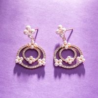 Fashion Elegant Round Shell Pearl Rhinestone Inlaid Women's Earrings main image 2