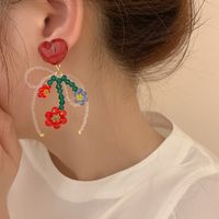 Fashion Blue Red Water Ripple Beaded Flower Bow Heart Women's Earrings main image 4