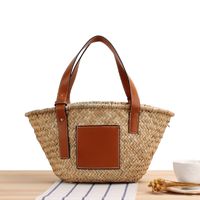 Sac Tissé De Paille De Panier De Légume Portatif Fait Main De Couture Décontractée 43 * 13 * 20cm sku image 4