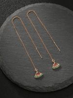 Fashion New Micro-inlaid Red And Green Zircon  Pendant Tassel Puncture Copper Earrings Pairs main image 7