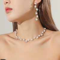 Fashion Lightning Rhinestone Pearl Bridal Accessories Necklace Earrings Suite sku image 1