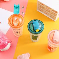 Cartoon Plastic Cup Cute Expression Printing Bounce Cup With Straw Girl Tumbler Ice Crushing Children Water Cup main image 3