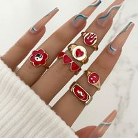 Fashion Creative Tai Ji Flower Heart Cherry Flame Ring 6-piece Set main image 1