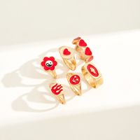 Fashion Creative Tai Ji Flower Heart Cherry Flame Ring 6-piece Set main image 6