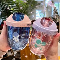 Spaceman Cute Plastic Double-layer Cup With Straw Creative Gift Handy Cup Large Capacity Children Gliding Lid Water Cup main image 6