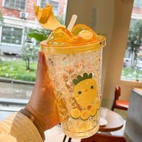 Summer Cartoon Young Girl Student Ice Cup Cold Drink Juice Cool Tumbler Double Layer Straw Cup main image 2
