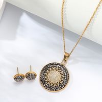 2022 New Fashion Simple Round 18k Gold Plated Geometric Copper Necklace Earrings Set sku image 1