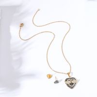 New Fashion Simple 18k Gold Plated Heart Lock Wings Copper Necklace Earrings Set main image 2