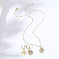 Fashion Simple Cute Inlaid Zircon Copper-plated Gold Color Hollow Peace Tree Necklace Earrings Set main image 2