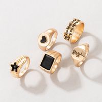 Nuevo Estilo De Moda Negro Corazón Estrella Rosa Gota Aceite Anillo Conjunto De Cinco Piezas main image 5