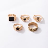 Fashion New Style Black Heart Star Rose Drop Oil Ring Five-piece Set main image 2