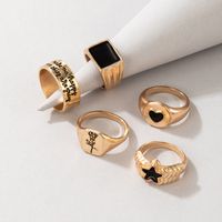 Fashion New Style Black Heart Star Rose Drop Oil Ring Five-piece Set main image 4