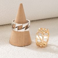Simple Geometric Hollow Chain Couple Ring Two-piece Set main image 2