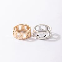 Simple Geometric Hollow Chain Couple Ring Two-piece Set main image 3
