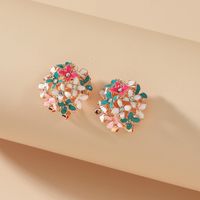 Fashion Colorful Round Hydrangea Drop Oil Diamond Flower Alloy Ear Clip main image 1