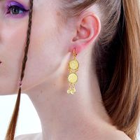 Mode Klassische Einfache Kreis Münze Überzogene Bling Gold Kupfer Ohrringe main image 1