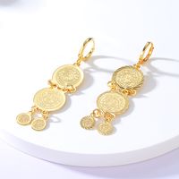 Mode Klassische Einfache Kreis Münze Überzogene Bling Gold Kupfer Ohrringe main image 2