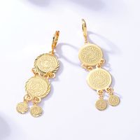 Mode Klassische Einfache Kreis Münze Überzogene Bling Gold Kupfer Ohrringe main image 3