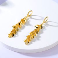 Fashion Simple Hip Hop Long Tassel Leaves Gold-plated Copper Earrings main image 2
