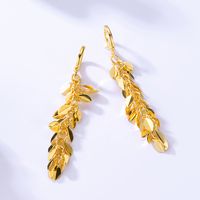 Fashion Simple Hip Hop Long Tassel Leaves Gold-plated Copper Earrings main image 3