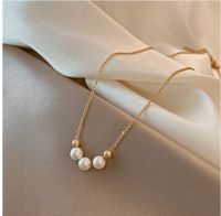 Fashion Simple Short Bead Clavicle Chain Pearl Golden Necklace main image 2