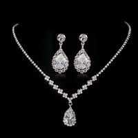 Evening Dinner Bridal Evening Dress Accessories Crystal Waterdrop Zircon Necklace Stud Earrings Set main image 1