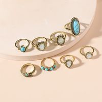 Vintage Alloy Inlaid Turquoise Geometric Ring Set Of 8 main image 6