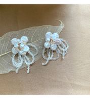 Fashion Simple Special-shaped Pearl Flower Earrings Crystal Tassel Earrings sku image 1