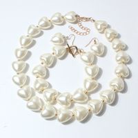 Fashion Heart-shaped Pearl Clavicle Chain Jewelry Suit Necklace Bracelet Female main image 4
