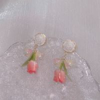 2022 New Fashion Pink Flowers Oil Painting Resin Eardrop Earring main image 4